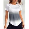 imageOYOANGLE Womens Ombre Raglan Short Sleeve Workout T Shirt Crew Neck Curved Hem Gym Athletic Shirt TopsGrey