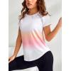 imageOYOANGLE Womens Ombre Raglan Short Sleeve Workout T Shirt Crew Neck Curved Hem Gym Athletic Shirt TopsWhite and Pink
