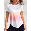 imageOYOANGLE Womens Ombre Raglan Short Sleeve Workout T Shirt Crew Neck Curved Hem Gym Athletic Shirt TopsWhite and Pink