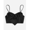 imageOYOANGLE Womens Pearls Trim Asymmetrical Hem Cami Crop Top Sleeveless Backless Spaghetti Strap CamisoleBlack