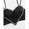 imageOYOANGLE Womens Pearls Trim Asymmetrical Hem Cami Crop Top Sleeveless Backless Spaghetti Strap CamisoleBlack