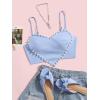 imageOYOANGLE Womens Pearls Trim Asymmetrical Hem Cami Crop Top Sleeveless Backless Spaghetti Strap CamisoleBlue