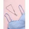 imageOYOANGLE Womens Pearls Trim Asymmetrical Hem Cami Crop Top Sleeveless Backless Spaghetti Strap CamisoleBlue