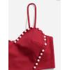 imageOYOANGLE Womens Pearls Trim Asymmetrical Hem Cami Crop Top Sleeveless Backless Spaghetti Strap CamisoleBurgundy