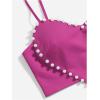imageOYOANGLE Womens Pearls Trim Asymmetrical Hem Cami Crop Top Sleeveless Backless Spaghetti Strap CamisoleHot Pink