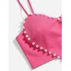 imageOYOANGLE Womens Pearls Trim Asymmetrical Hem Cami Crop Top Sleeveless Backless Spaghetti Strap CamisolePink