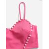 imageOYOANGLE Womens Pearls Trim Asymmetrical Hem Cami Crop Top Sleeveless Backless Spaghetti Strap CamisolePink