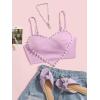 imageOYOANGLE Womens Pearls Trim Asymmetrical Hem Cami Crop Top Sleeveless Backless Spaghetti Strap CamisolePurple