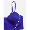 imageOYOANGLE Womens Pearls Trim Asymmetrical Hem Cami Crop Top Sleeveless Backless Spaghetti Strap CamisoleRoyal Blue