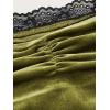imageOYOANGLE Womens Ruched Lace Trim Strapless Asymmetrical Hem Velvet Bandana Crop Tube TopOlive Green