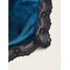 imageOYOANGLE Womens Ruched Lace Trim Strapless Asymmetrical Hem Velvet Bandana Crop Tube TopTeal Blue