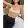 imageOYOANGLE Womens Satin Strapless Tube Top Solid Sleeveless Bandeau Crop Tops Party Night Out Corset TopBeige