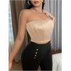 imageOYOANGLE Womens Satin Strapless Tube Top Solid Sleeveless Bandeau Crop Tops Party Night Out Corset TopBeige