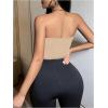 imageOYOANGLE Womens Satin Strapless Tube Top Solid Sleeveless Bandeau Crop Tops Party Night Out Corset TopBeige