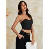 imageOYOANGLE Womens Satin Strapless Tube Top Solid Sleeveless Bandeau Crop Tops Party Night Out Corset TopBlack