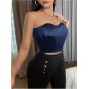 imageOYOANGLE Womens Satin Strapless Tube Top Solid Sleeveless Bandeau Crop Tops Party Night Out Corset TopDark Blue