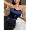 imageOYOANGLE Womens Satin Strapless Tube Top Solid Sleeveless Bandeau Crop Tops Party Night Out Corset TopDark Blue