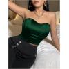 imageOYOANGLE Womens Satin Strapless Tube Top Solid Sleeveless Bandeau Crop Tops Party Night Out Corset TopDark Green