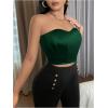 imageOYOANGLE Womens Satin Strapless Tube Top Solid Sleeveless Bandeau Crop Tops Party Night Out Corset TopDark Green
