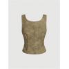 imageOYOANGLE Womens Scoop Neck Renaissance Corset Tops Slim Fit Waistcoat Gothic Medieval Bodice Vest TopKhaki