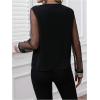 imageOYOANGLE Womens Sequin Contrast Mesh Blouse V Neck Long Sleeve Elegant Blouses Glitter Sheer TopsBlack
