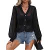 imageOYOANGLE Womens Sheer Button Front Long Sleeve See Through Chiffon Blouse Shirt TopsBlack