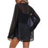 imageOYOANGLE Womens Sheer Button Front Long Sleeve See Through Chiffon Blouse Shirt TopsBlack
