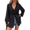 imageOYOANGLE Womens Sheer Button Front Long Sleeve See Through Chiffon Blouse Shirt TopsBlack