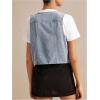 imageOYOANGLE Womens Sleeveless Denim Vest Crop Tops Button Down V Neck Asymmetrical Jean Jacket WaistcoatBlue