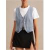 imageOYOANGLE Womens Sleeveless Denim Vest Crop Tops Button Down V Neck Asymmetrical Jean Jacket WaistcoatBlue
