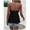 imageOYOANGLE Womens Sleeveless Strapless Twist Front Tube Tops Solid Plain Casual Pleated Flared Tank TopsBlack