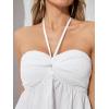 imageOYOANGLE Womens Sleeveless Strapless Twist Front Tube Tops Solid Plain Casual Pleated Flared Tank TopsWhite