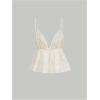 imageOYOANGLE Womens Spaghetti Strap Deep V Neck Crop Cami Tops Tie Front Sleeveless Peplum TopBeige