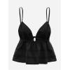 imageOYOANGLE Womens Spaghetti Strap Deep V Neck Crop Cami Tops Tie Front Sleeveless Peplum TopBlack