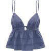 imageOYOANGLE Womens Spaghetti Strap Deep V Neck Crop Cami Tops Tie Front Sleeveless Peplum TopDusty Blue