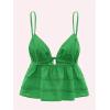 imageOYOANGLE Womens Spaghetti Strap Deep V Neck Crop Cami Tops Tie Front Sleeveless Peplum TopGreen