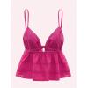 imageOYOANGLE Womens Spaghetti Strap Deep V Neck Crop Cami Tops Tie Front Sleeveless Peplum TopHot Pink