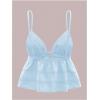 imageOYOANGLE Womens Spaghetti Strap Deep V Neck Crop Cami Tops Tie Front Sleeveless Peplum TopLight Blue
