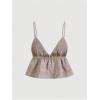 imageOYOANGLE Womens Spaghetti Strap Deep V Neck Crop Cami Tops Tie Front Sleeveless Peplum TopMocha Brown