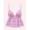 imageOYOANGLE Womens Spaghetti Strap Deep V Neck Crop Cami Tops Tie Front Sleeveless Peplum TopPurple
