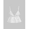 imageOYOANGLE Womens Spaghetti Strap Deep V Neck Crop Cami Tops Tie Front Sleeveless Peplum TopWhite