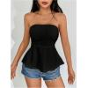 imageOYOANGLE Womens Strapless Tube Tops Sleeveless Eyelet Embroidery Ruffle Hem Peplum Bandeau TopsBlack