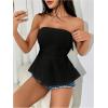 imageOYOANGLE Womens Strapless Tube Tops Sleeveless Eyelet Embroidery Ruffle Hem Peplum Bandeau TopsBlack