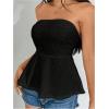 imageOYOANGLE Womens Strapless Tube Tops Sleeveless Eyelet Embroidery Ruffle Hem Peplum Bandeau TopsBlack