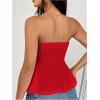 imageOYOANGLE Womens Strapless Tube Tops Sleeveless Eyelet Embroidery Ruffle Hem Peplum Bandeau TopsRed