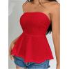 imageOYOANGLE Womens Strapless Tube Tops Sleeveless Eyelet Embroidery Ruffle Hem Peplum Bandeau TopsRed