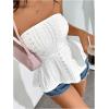 imageOYOANGLE Womens Strapless Tube Tops Sleeveless Eyelet Embroidery Ruffle Hem Peplum Bandeau TopsWhite