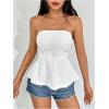 imageOYOANGLE Womens Strapless Tube Tops Sleeveless Eyelet Embroidery Ruffle Hem Peplum Bandeau TopsWhite