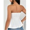 imageOYOANGLE Womens Strapless Tube Tops Sleeveless Eyelet Embroidery Ruffle Hem Peplum Bandeau TopsWhite