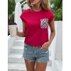 imageOYOANGLE Womens Summer Casual Funny Tee Cute Top Sequin Pocket Front Short Sleeve TShirtBurgundy